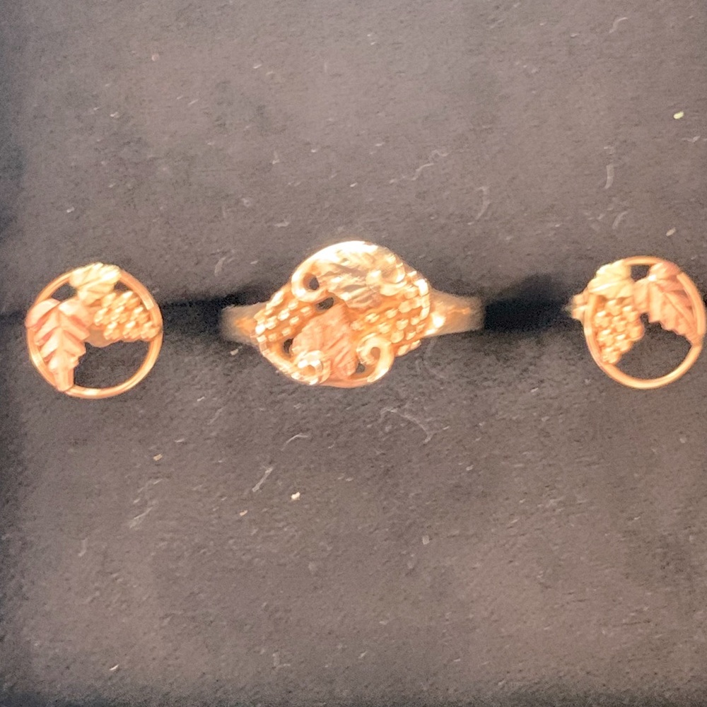 Black Hills Gold ring and earring set.